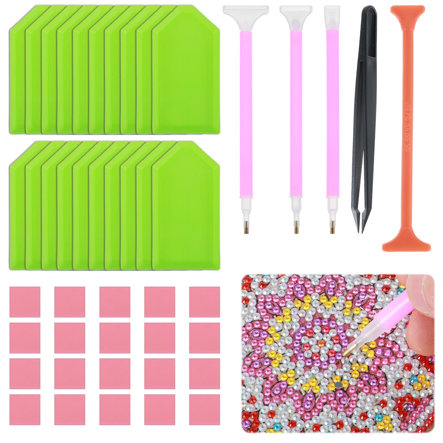 oruola 52pcs Gem Art Tools, Diamond Art Trays and Diamond Arts Accessories Pens with Diamonds Tweezers Clay Diamonds Correction for Kids Adults