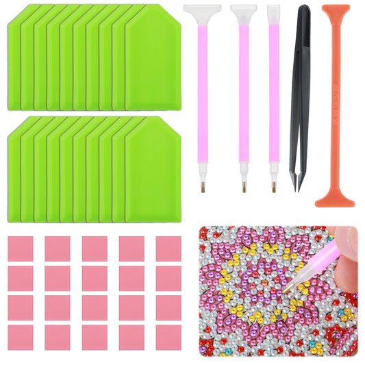 oruola 52pcs Gem Art Tools, Diamond Art Trays and Diamond Arts Accessories Pens with Diamonds Tweezers Clay Diamonds Correction for Kids Adults