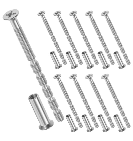 10Pcs Through Bolts for Door Handles, Universal M4 Screws Secure Fixings Grub Screw for Hollow Door Handle Fixings M4 Bolts and Sleeves, Strong & Reliable, Silver