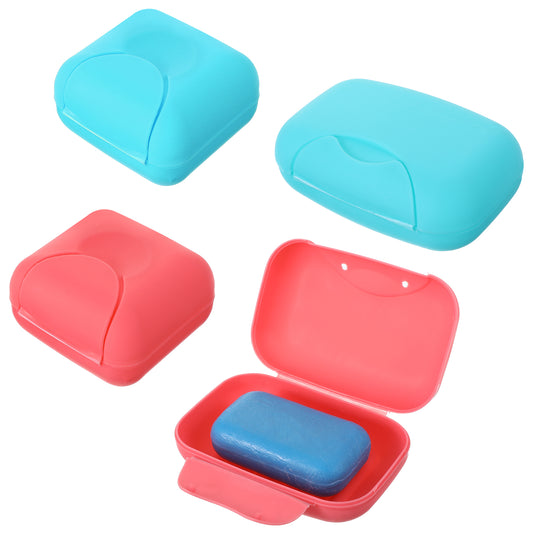 oruola 4pcs Soap Case,Soap Bar Travel Case,Travel Soaps Dish with Lid,2 Sizes Portable Soaps Holder for Travelling, Gym, Outdoor (Pink & Blue)