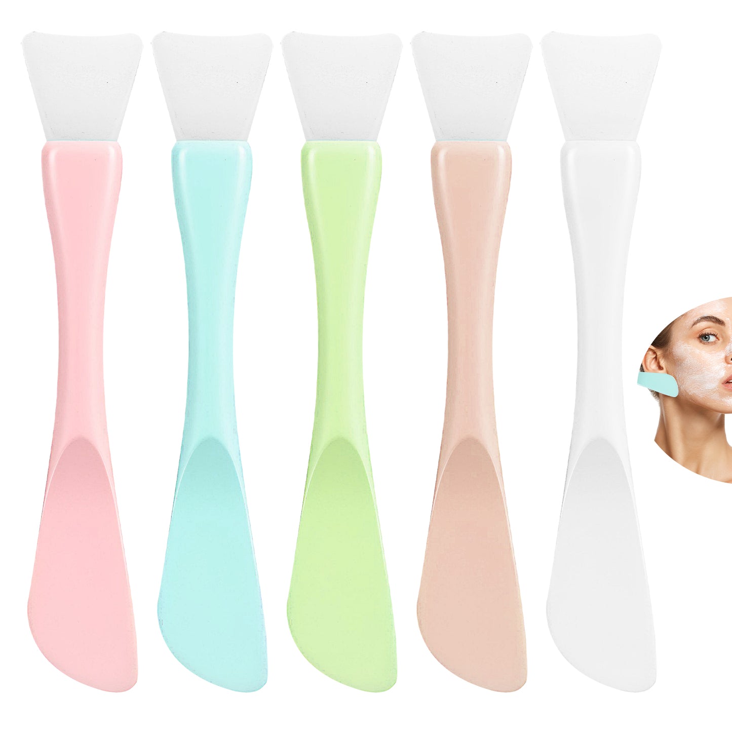 Guduling 5 Pcs Silicone Facial Mask Applicator, Face Mask Spatula,Reusable Double-End Face Masks Brush Washable Beauty Spatula Tools for Clay, Cream, Gel, And Mud Facial Masks