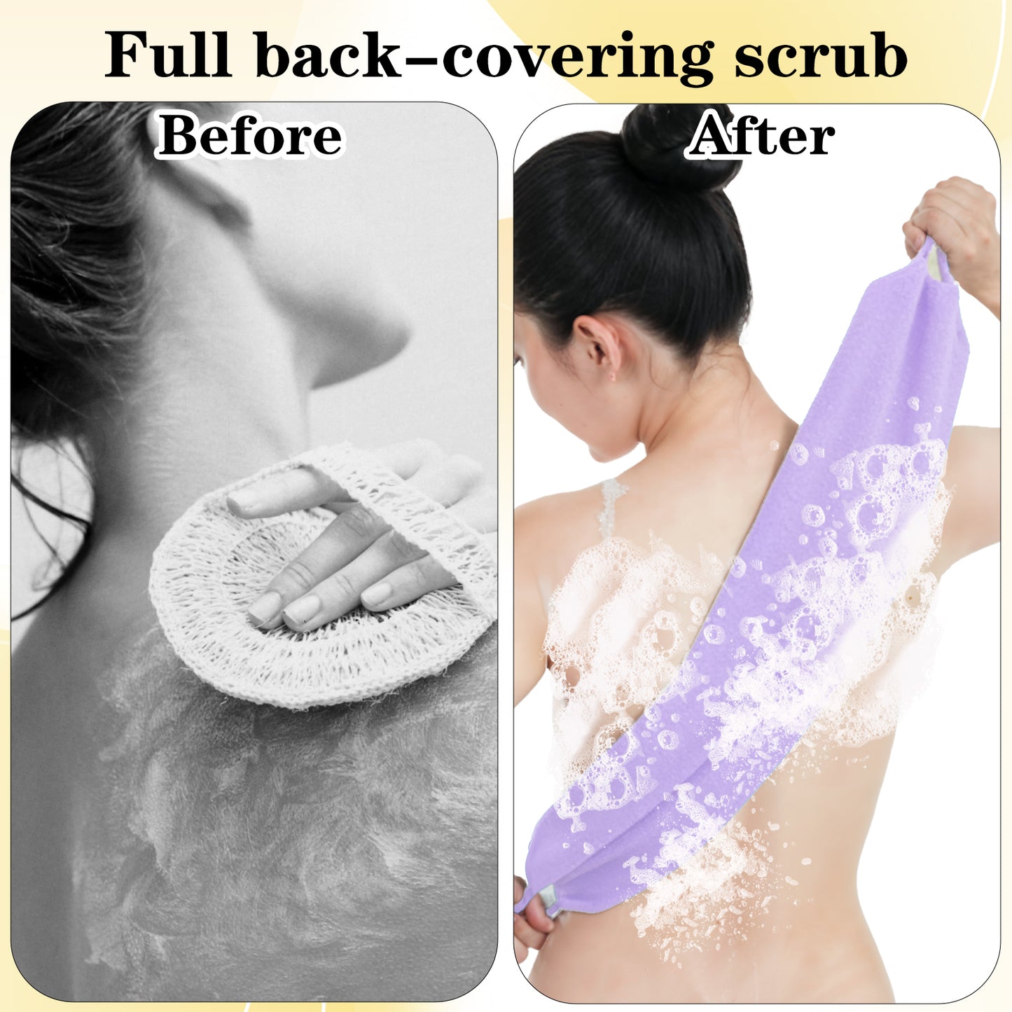 Guduling 3pcs Exfoliating Shower Towel, Double-Sided Exfoliating Back Scrubber with Drawstring, Nylon Back Washer, Back Exfoliator, Can Be Stretchable for Men and Women