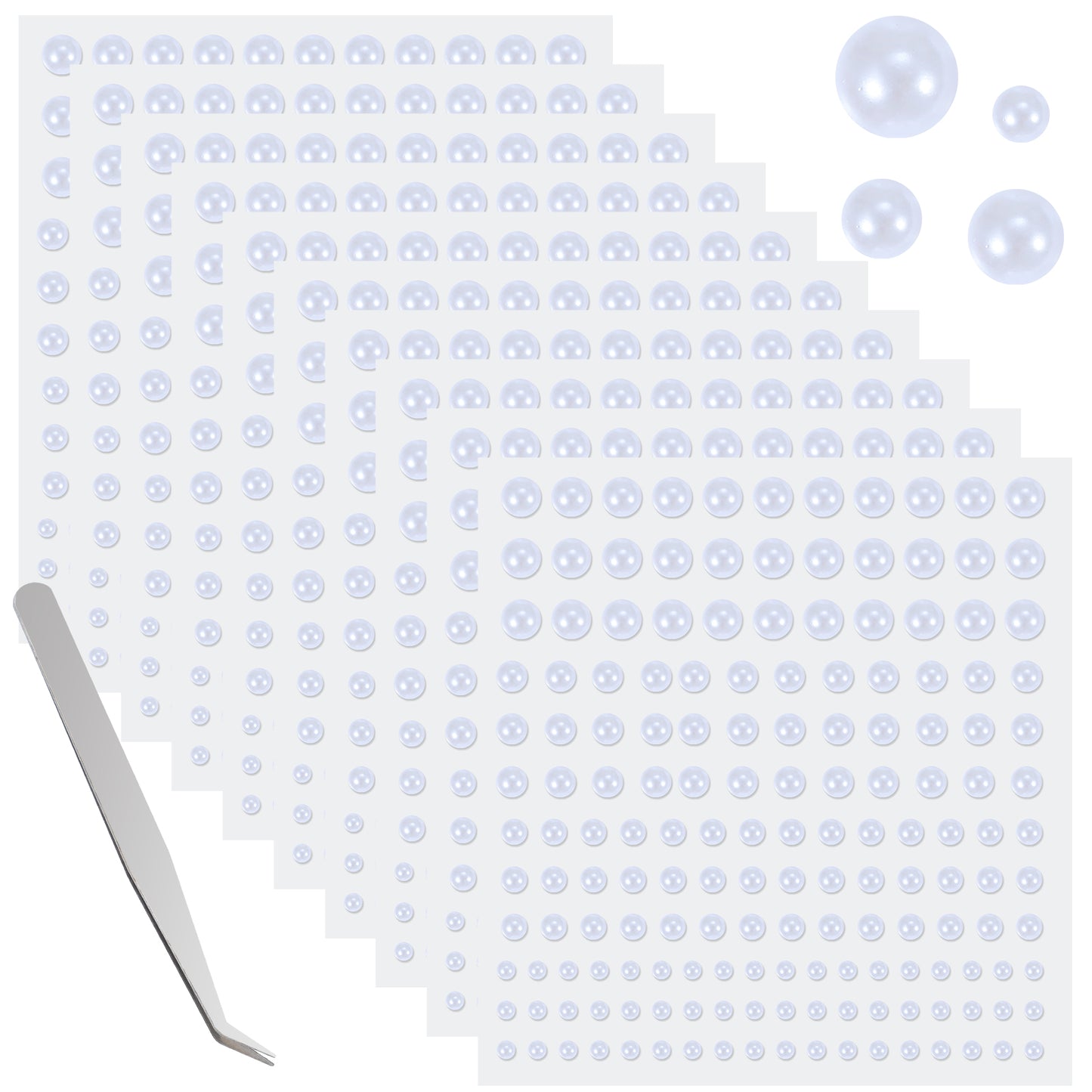Guduling 2310pcs Stick on Pearls, Self Adhesive Stick on Diamante Gems, Flat Back Pearl Stickers with Pick Up Tweezer for Face Beauty Makeup Nail Art DIY Crafts Home Decor (3mm/4mm/5mm/6mm)