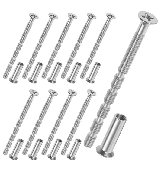 10 Pcs Door Handle Bolt Through Fixings, M4 Bolt Connecting Screws and Sleeves, Cabinet Handle Screws Stainless Steel Adjustable Fixers (60MM)