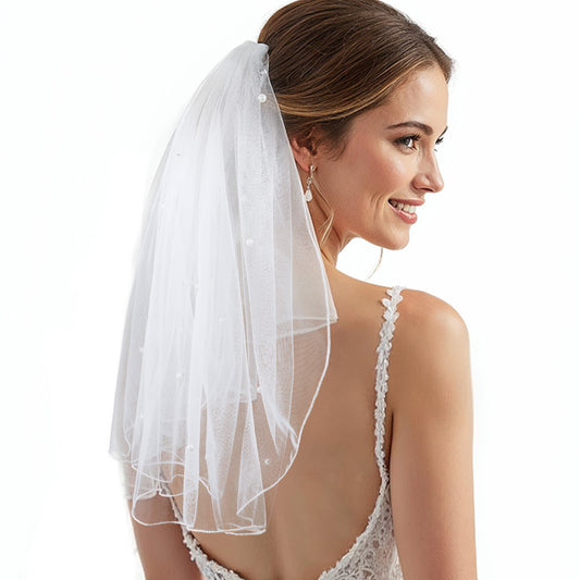 Classicseali Bridal Veil, Short Veils for Brides With Comb, Pearl Veil Headband White Veils for Bride Shower Hen Party Costume Girls First Communion