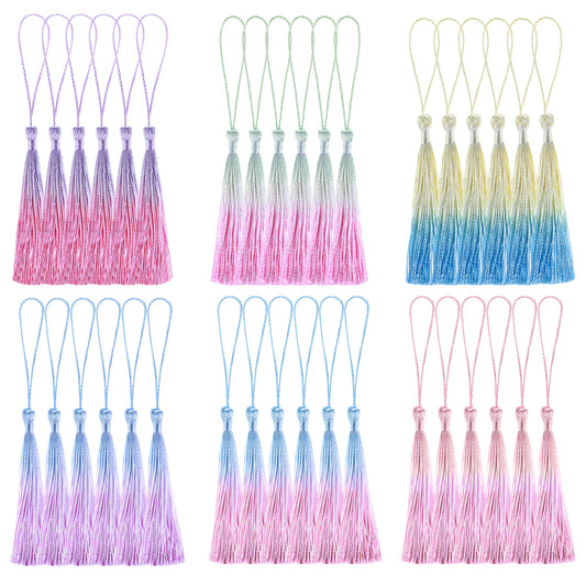 Oruola 36 Pcs Mini Tassels Bookmark,Colorful Tassels for Crafts Bookmark Tassels,Handmade Crafts Tassels13cm/5in Silky Handmade Soft Tassels for Jewelry Making DIY Projects Bookmarks