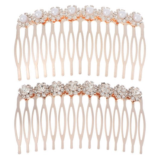 Elegaperma 2 Pack Rhinestones Hair Comb Slides, Sparkly Hair Combs Slides for Women, Decorative Gold Hairs Comb Slide with Rhinestones for Bridal, Wedding, and Daily Use