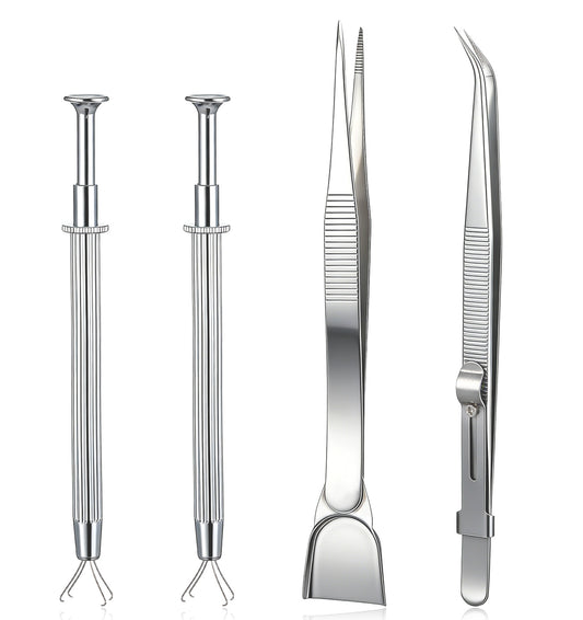 4Pcs Cake Decoration Tools, Cake Tools for Decorating with Pearl Grabber & Tweezers, Stainless Steel Sprinkles Tool for Baking, Cookie, Cupcake, Jewelry Septum Earring Piercing Ball Bead Holder