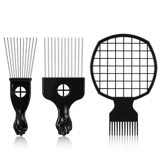 Guduling 3 Pcs Twist Comb,Hair Sponges for Black Men,Afro Curls Hair Pick and Twist Comb for Men Women Wig Braid,Curly Hairs Detangling,Styling and Lifting(Black)
