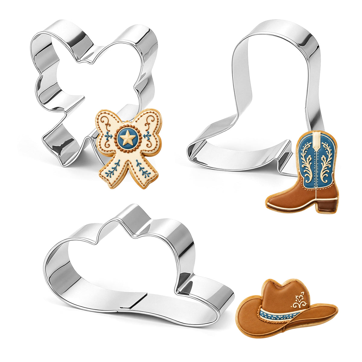 Elegaperma 3Pcs Cowboy Boot Cookie Cutter, Stainless Steel Cookie Cutters