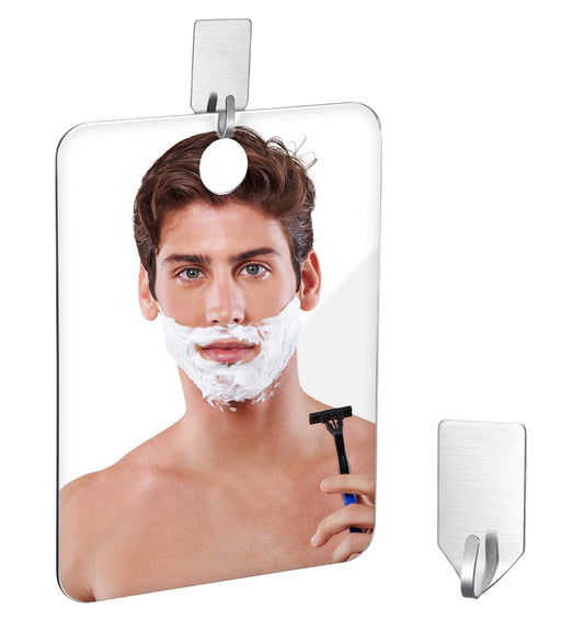 FRCTLNKG Shower Shaving Mirror, Anti-Fog Shower Mirrors for Shaving with Microfiber Cloth & Adhesive Hook, 13 x 17 cm Acrylic-Glass Design (1 Piece)