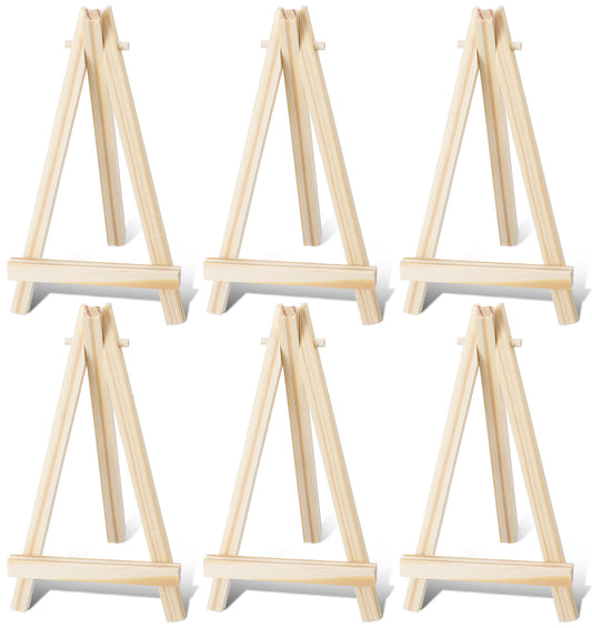 6 Pack Mini Easel Stand, Small Easel Stand Canvas Holders, Natural Pine Wood Tabletop Easels with Stable Triangular Design, Multi-Purpose Display Stands for Art, Weddings & Craft Projects