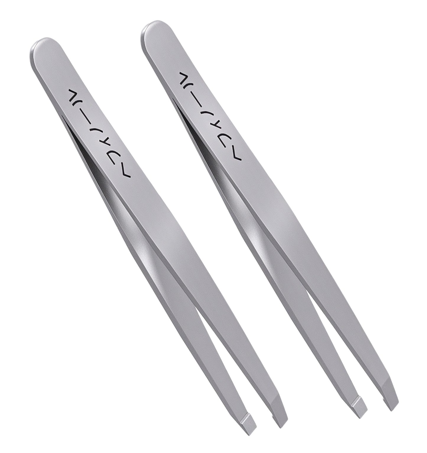 Eyebrow Tweezers Women, 2Pcs Precision Slant Eyebrow Tweezers for Women, Stainless Steel Facial Hair Removal Plucker with Travel Case (Silver)