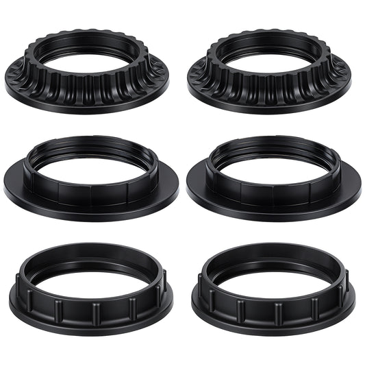 6 Pack Lamp Adapter Rings, 3 Sizes Black E26 Light Reducer Ring for Lamps