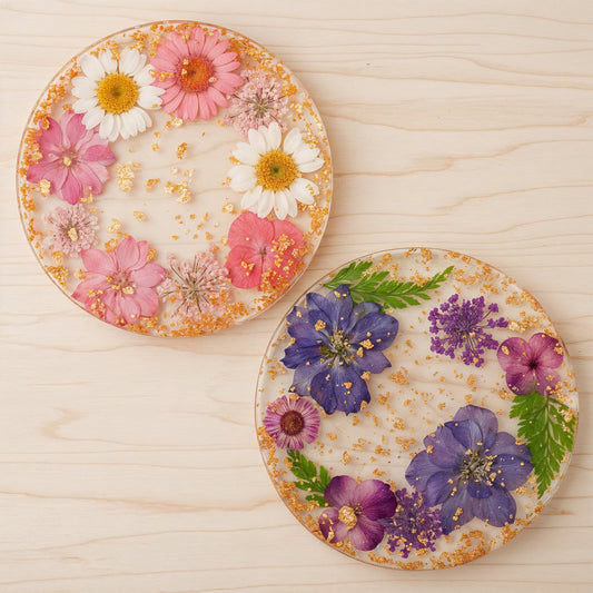 Classicseali Coasters Set of 2, Cute Coasters for Desk, 8.7cm/3.4Inch Non-Slip Flower Coaster for Office Women, Cute Coaster for Drinks Coffee Table Wooden Desk Kitchen Bar Mugs