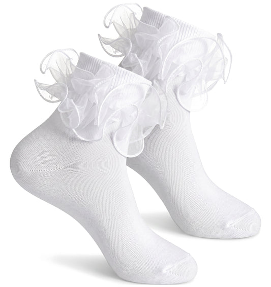 FRCTLNKG 1 Pair Ruffle Socks, Large Flounce Frilly Ankle Socks