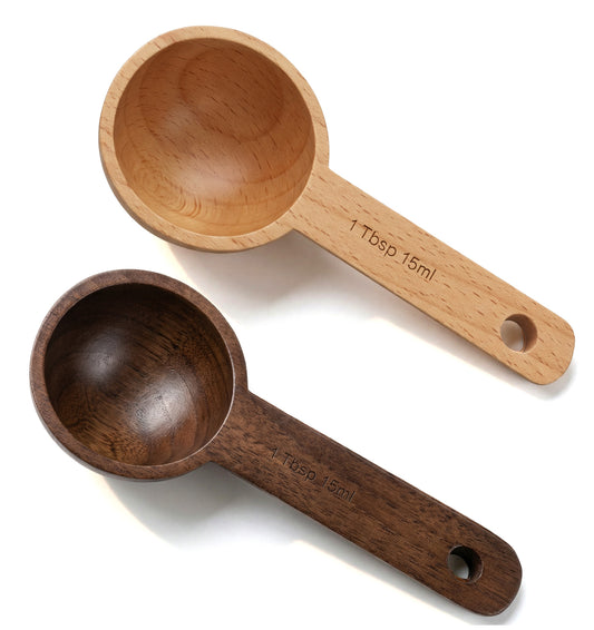 2 Pack Wooden Scoop, 15ml 1 Tablespoon Coffee Scoop for Coffee Beans, Ground Coffee, Tea, Spices and Home Kitchen Use