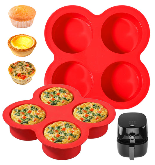 2 Pack Silicone Egg Moulds, 4-Cup Ramekins for Air Fryer for Mini Muffins, Egg Bites & Quiche