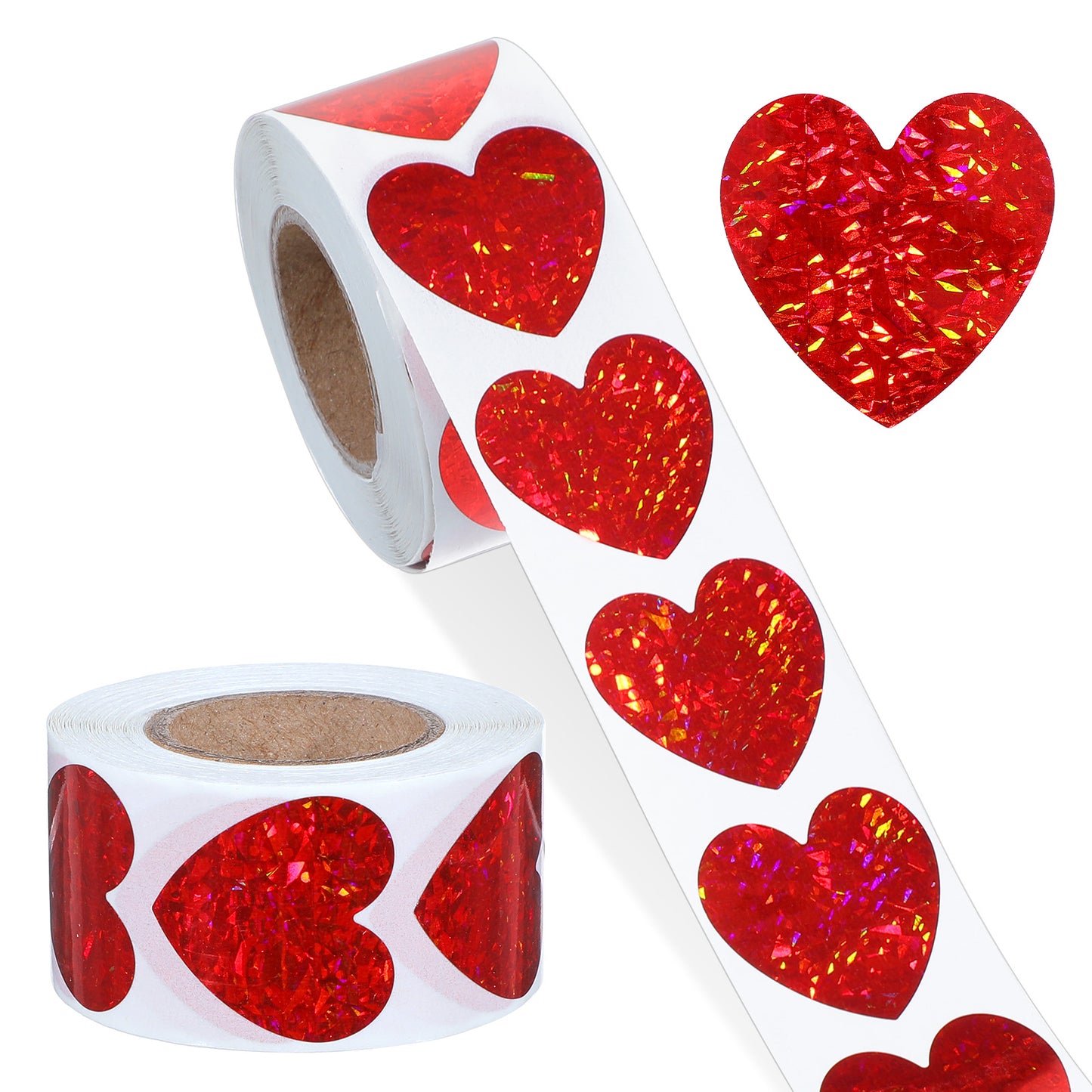 Guduling 1000pcs Love Heart Stickers, Sparkly Stickers, 1in Glitter Sticker, Suitable for Party, Wedding, Anniversary, Card, Envelope Decoration, Red