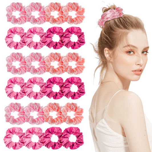 Classicseali 24PCS Satin Scrunchie, Soft and Fashionable Satin Scrunchie, Satins Scrunchies for Curly Hair, for All Hair Types of Bridesmaids Proposal, Bachelorette Party Gifts. Multicolor Pink