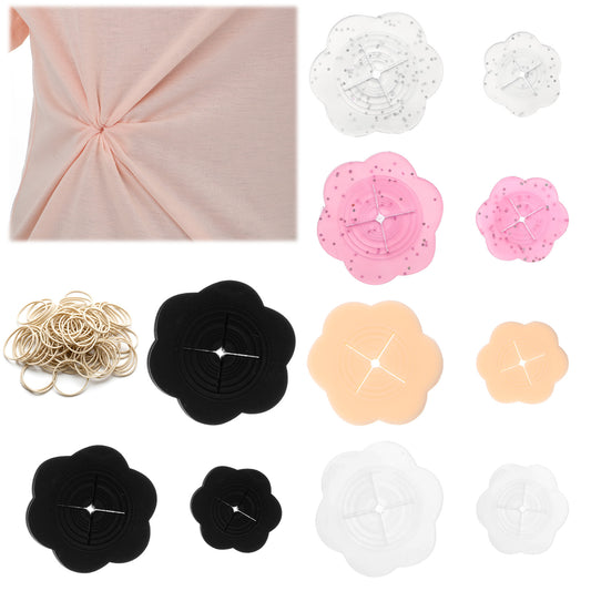 Classicseali 11pcs Cinch Clips, Silicone Shirt Cincher Clip for Women with 50 Rubber Bands, Flower Shape Cinch It Clip for Womens Clothes,for Slimming Dresses, Shirts, and Other Garments, Colors