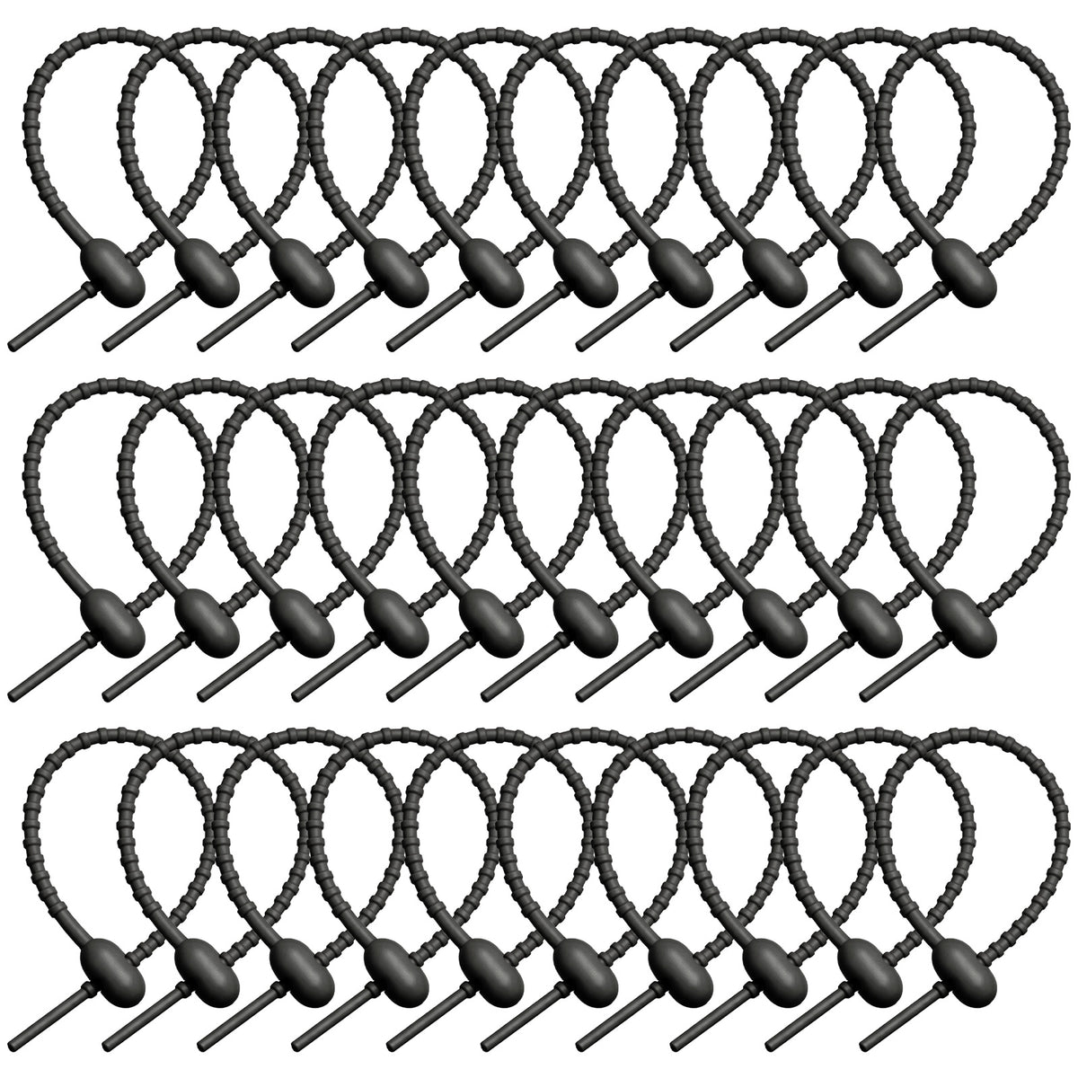 Elegaperma 30pcs Silicone Cable Ties Reusable, Black Silicone Zip Ties