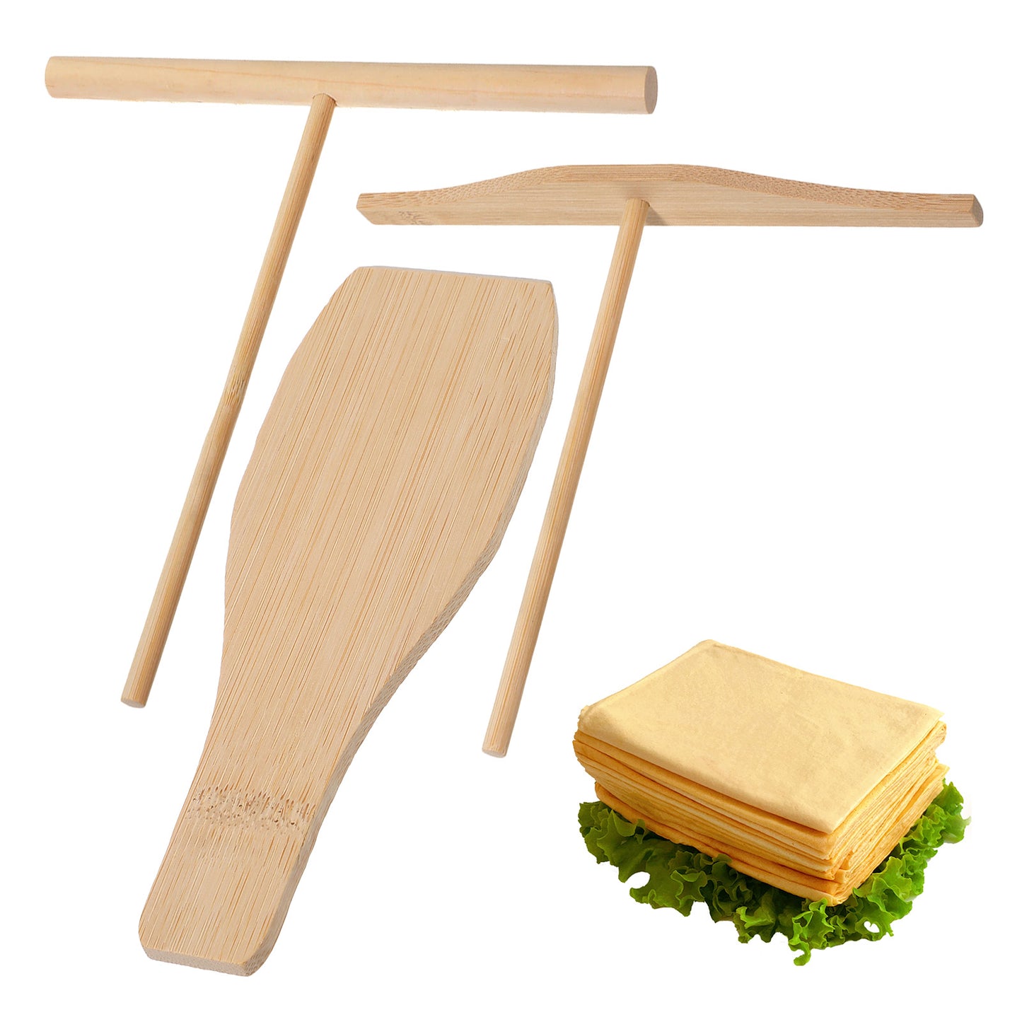 Elegaperma 3pcs Crepe Spreader Tool, Wooden Crepe Stick, T-Shaped Spreaders, Crepes Spreader and Spatula Set Fits Crepes Pan or Maker