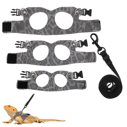 Oruola 3 Sizes Bearded Dragon Harness, Adjustable Harness for Bearded Dragon with 78.74 Inch Traction Rope, PU & Polyester Leash for Beardeds Dragons (Gray, S/M/L)