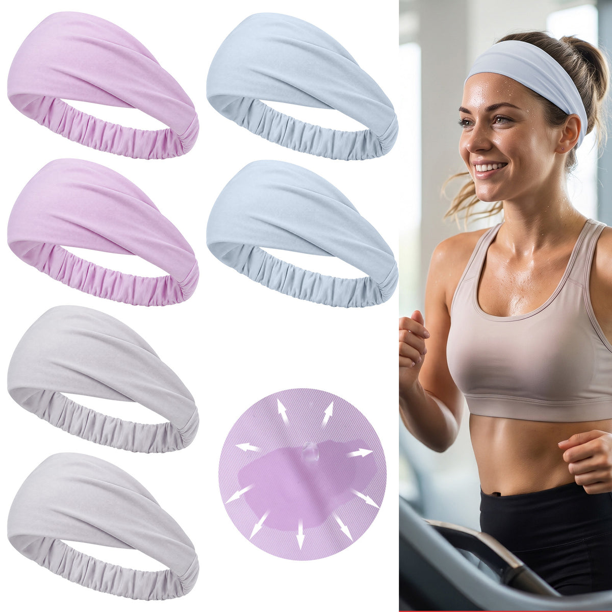 Classicseali 6pcs Head Sweat Bands Women,Non-slip Sweat Headbands Women