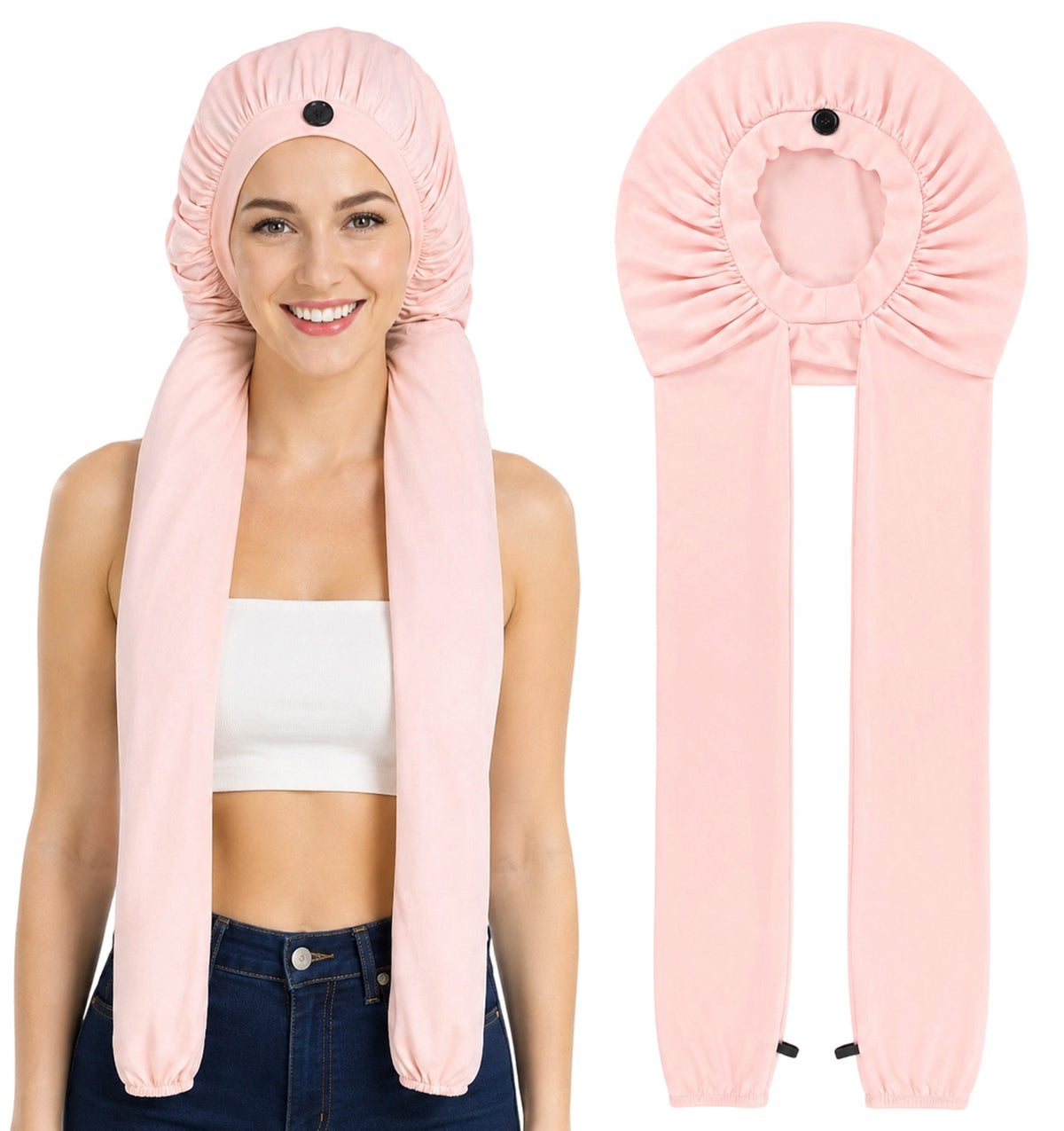 Long Bonnet, 2 in 1 Silk Hair Bonnet for Braids (Pink)