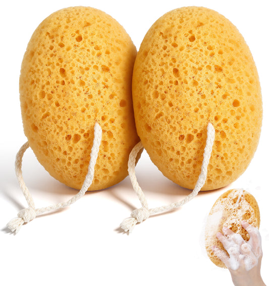 2PCS Shower Sponges for Women, Natural Natural Sea Sponge Honeycomb Soft Exfoliating Body Sponge for Men & Women with Dense Foam for Gentle Deep Cleansing