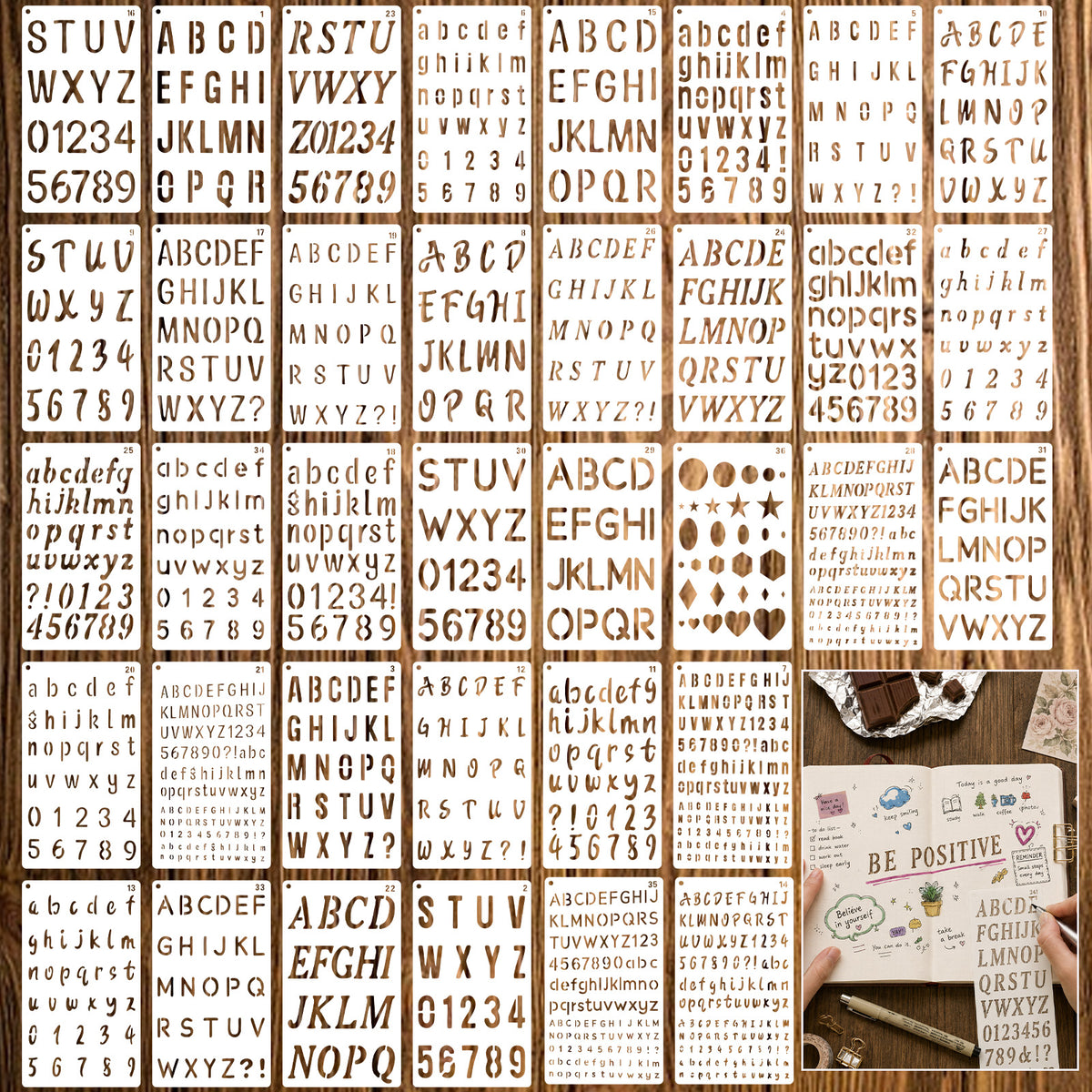 Guduling 36pcs Letter Stencil, Reusable Letter and Number Stencils