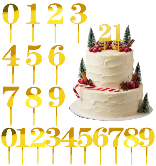 20 Pcs Acrylic Cake Topper 0-9, Number Cake Topper 2-Inch Gold for Birthday Wedding Anniversary Party & Cupcake Decorations