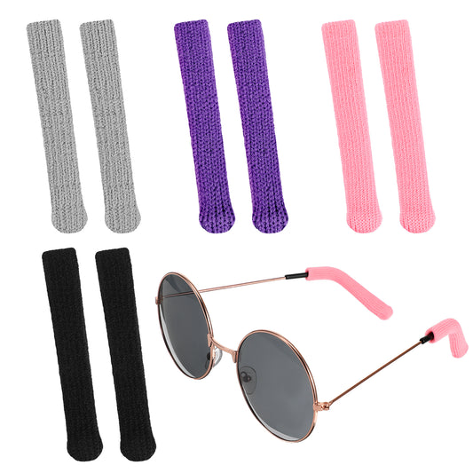 Gudulig 4 Pairs Knitting Cotton Fabric Glasses Ear Cushion,Anti-Slip Elastic Temple Tips Sleeve Retainer,Soft Comfort Eyeglass Gripper Pads for Sunglasses Reading Sports(Black,Gray,Pink,Purple)