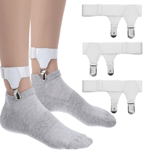 Classicseali 4pcs Sock Suspenders Mens, Adjustable Elastic Sock Garters for Men with Non-slip Clip, Non-Slip Socks Strap Suspenders for Stockings,White