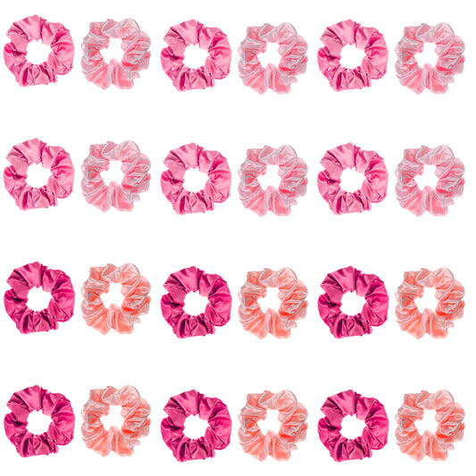 Oruola 24PCS Satin Scrunchie,Soft and Fashionable Pink Scrunchies, Satin Scrunchies for Curly Hair, for All Hair Types of Bridesmaids Proposal, Bachelorette Party Gifts