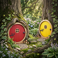 Elegaperma 2 Pcs Fairy Door for Tree, Yellow & Red Boxwood Fairy Garden Door for Tree Trunk, Mini Gardens Sculpture Lawn Ornament, Gardens Miniatures (3.94 x 3.82 x 0.20 In)