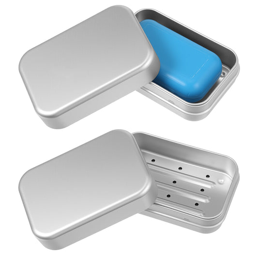 Guduling 2 Pcs Metal Soap Dish,Rustproof Aluminum Travel Soap Bar Holder, Portable Soaps Dish with Lid Drain in Three Layers Storage Tray Plate,Soaps Tin with Removable for Bathroom,Kitche