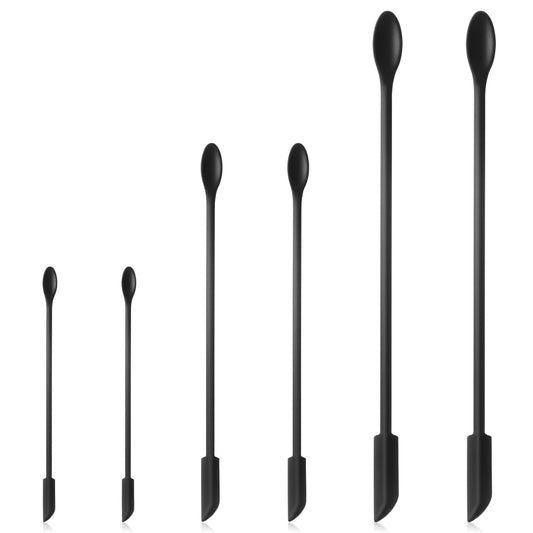 Guduling 6pcs Mini Silicone Spatula, Make Up Spatula, Silicone Material, Used for Cosmetics and Kitchen, Cleaning Bottles and Jars, Black