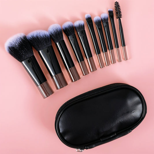 Oruola 10 Pcs Travel Makeup Brush Set,Black Mini Makeup Brushes with Makeup Brush Pouch,PortableTravel Size Makeup Brushes Professional,Makeup Brush Sets for Foundation Blush Powder Eye