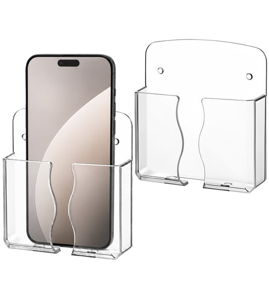 2 Pcs Wall Phone Holder, Wall Mounted Phone Holde Transparent Charging Hole