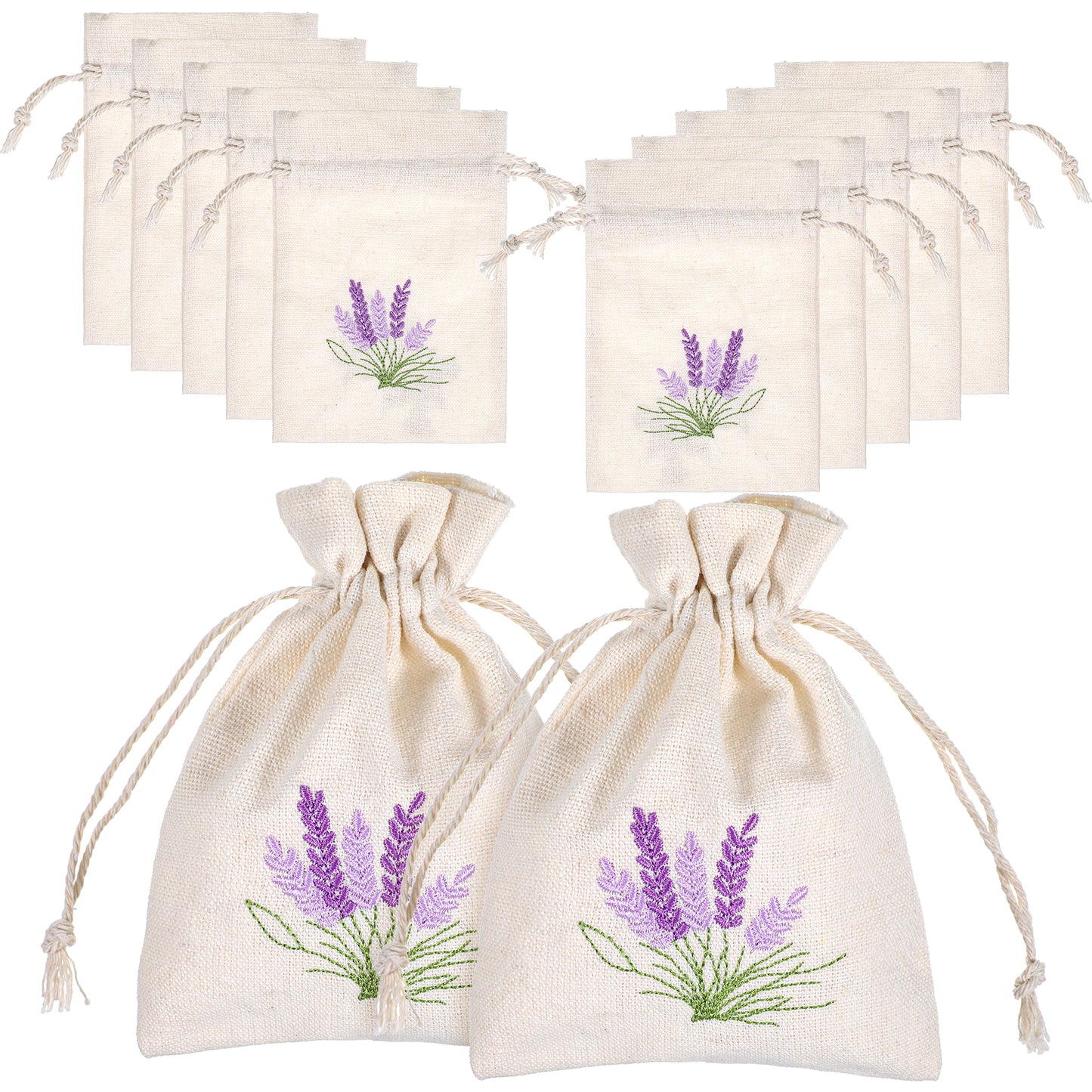 Classicseali 10PCS Empty Lavender Bags to Fill, Small Sachet Bags with Drawstring, Embroidered Canvas Empty Sachets Bag, for Spices, Jewelry, Candy, Lavender Buds, White