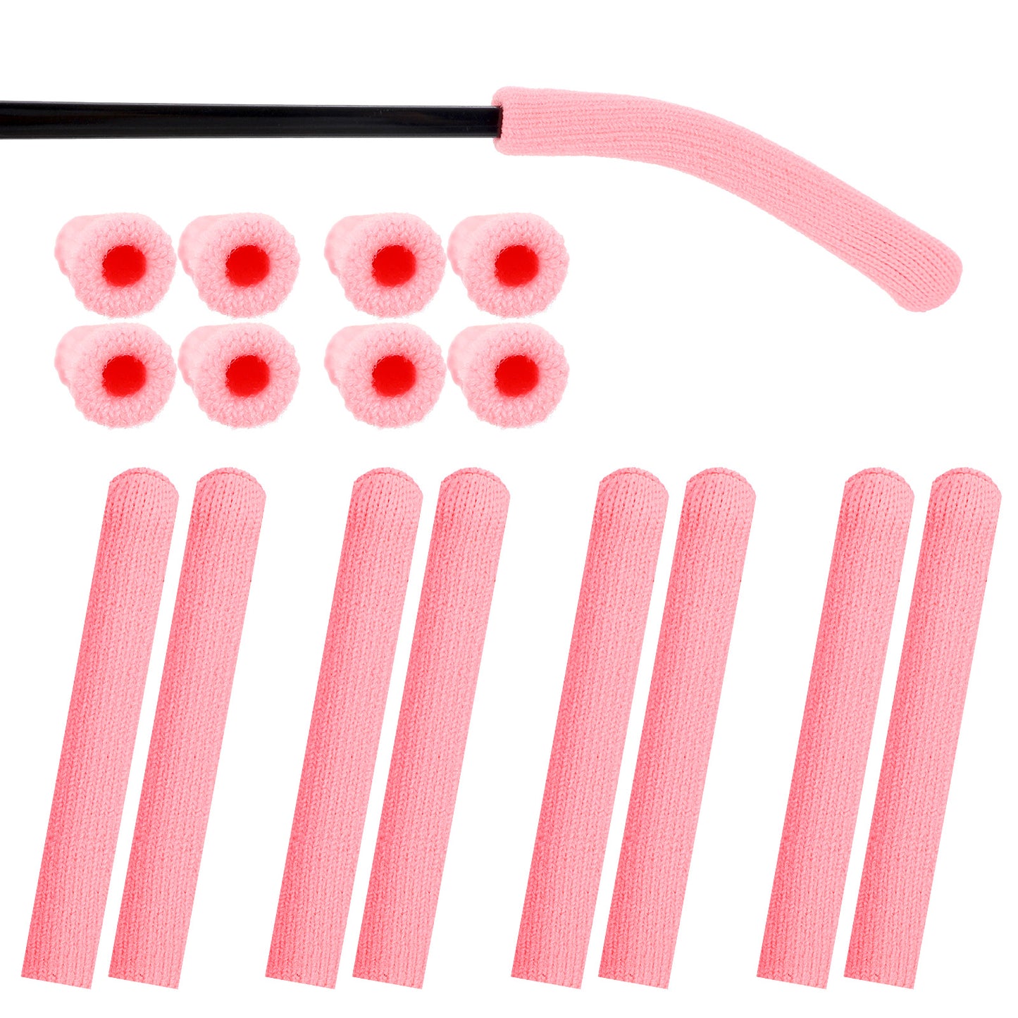 Classicseali 4Pairs Ear Pads for Glasses, Soft Knitted Cotton Ear Pads for Glasses, Non-Slip and Comfortable Ears Cushions for Glasseses, Reading Glasseses, Safety Work Goggles, Pink