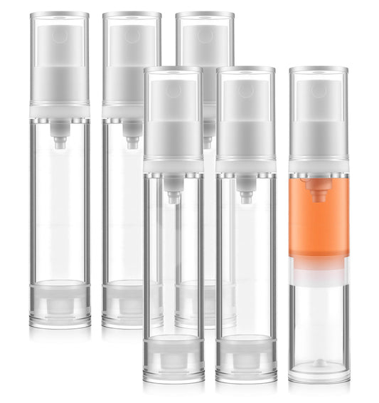 6 Pcs Airless Pump Bottle, Refillable Clear Travel Pump Bottle Containers, AS+PP Material for Toiletries (Transparent White)