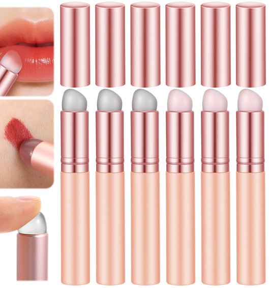 6Pcs Lip Brushes, Silicone Round Head Silicone Lip Applicator With Cap, Reusable Soft for Lipstick Gloss Spatula (Pink)