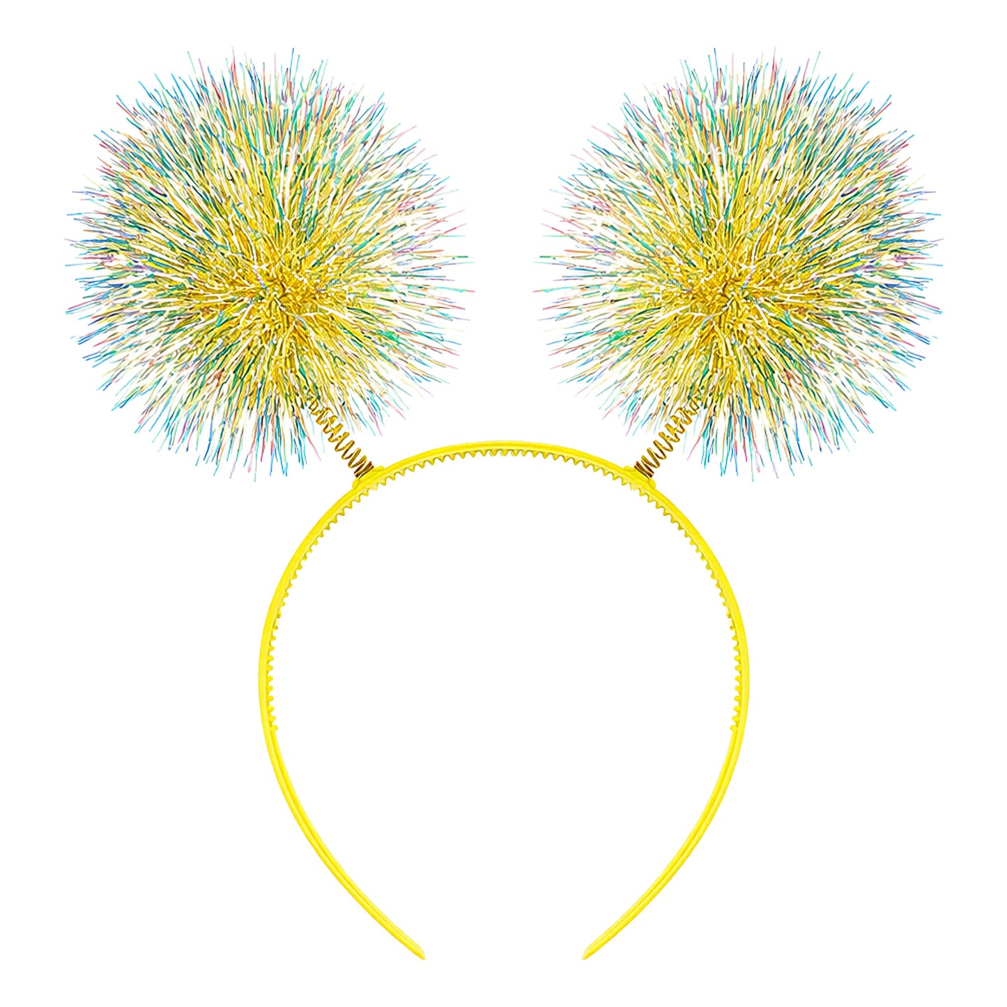 guduling Pom Pom Headband,Yellow Birthday Girl Headband,Tinsel Birthday Headbands Shimmery Foil Strips with Fluffy Balls, Sparkly Hair Accessory for New Year’s, Carnival, Festivals & Cosplay Parties