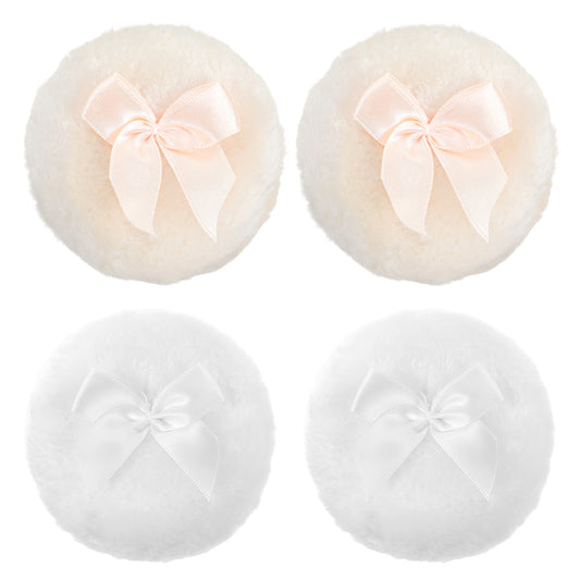 Guduling 4 Pcs Powder Puff for Talcum Powder,3.5 In Large Powders Puffs,Reusable Loose Powders Puffs,Wet Dry Makeup Tool for Baby & Kid & Adult(Beige, white)