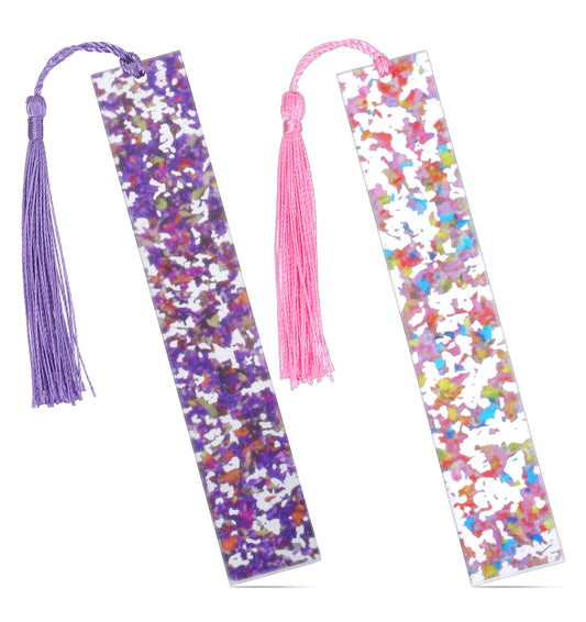 2Pcs Glitter Bookmarks, Pink Purple Acrylic Bookmarks with Tassels for Women Girls Book Lovers, Cute Reading Gifts for Bookworms Birthday Present