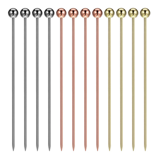 Oruola 12 pcs Metal Cocktail Sticks,Reusable Sticks Cocktail Picks,Stainless Steel Fruit Picks Set,Metal Toothpicks Drink Decorations Accessories for Party,Barbeque,Fruit