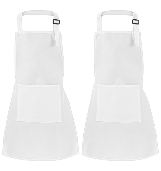 ValueBargain White Apron Kids, 2 Pcs Kids Aprons with Pockets for Cooking, Baking & Painting, Fits 6-13 Years, (45 x 60 cm)